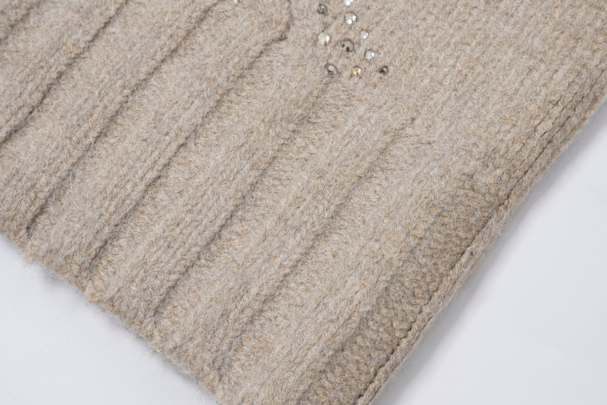FAYCHUI Diamond Embroidered Ribbed Zip-Up Sweater