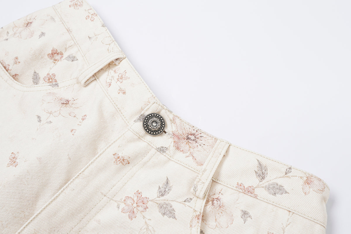 FAYCHUI Full-Print Floral Low-Rise Cargo Straight-Leg Pants