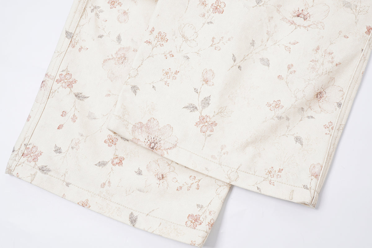 FAYCHUI Full-Print Floral Low-Rise Cargo Straight-Leg Pants