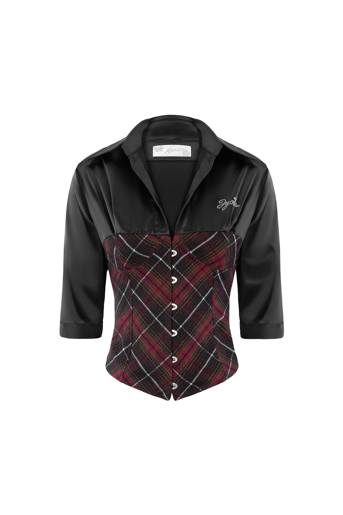JYOSEI Plaid Lace-Up Waist Half-Shirt
