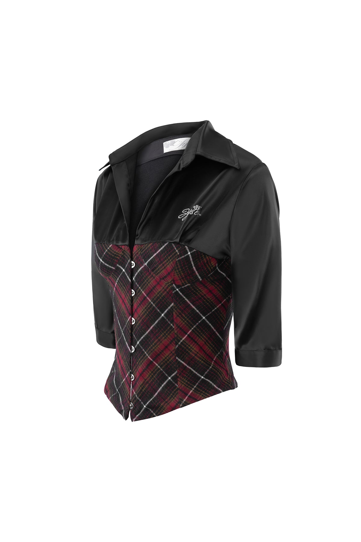 JYOSEI Plaid Lace-Up Waist Half-Shirt