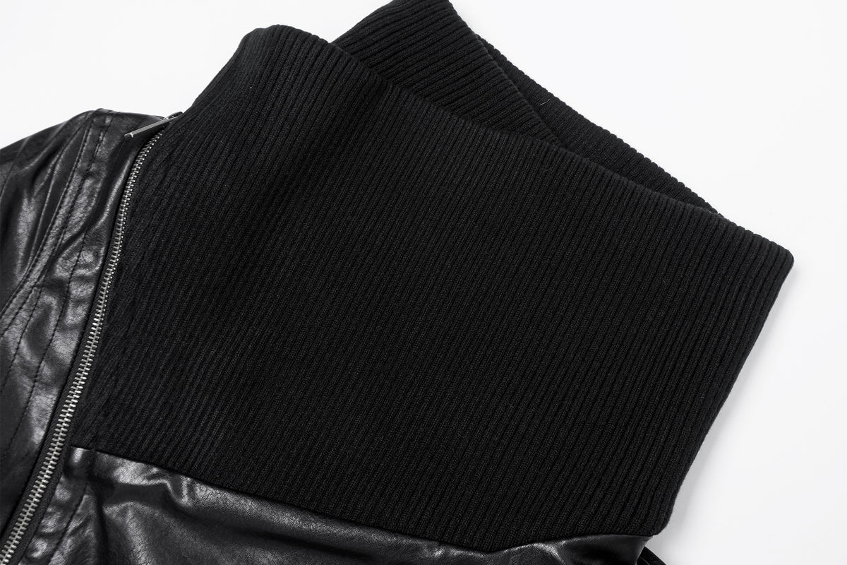 FAYCHUI Faux-Leather Asymmetric Zip Funnel-Neck Jacket