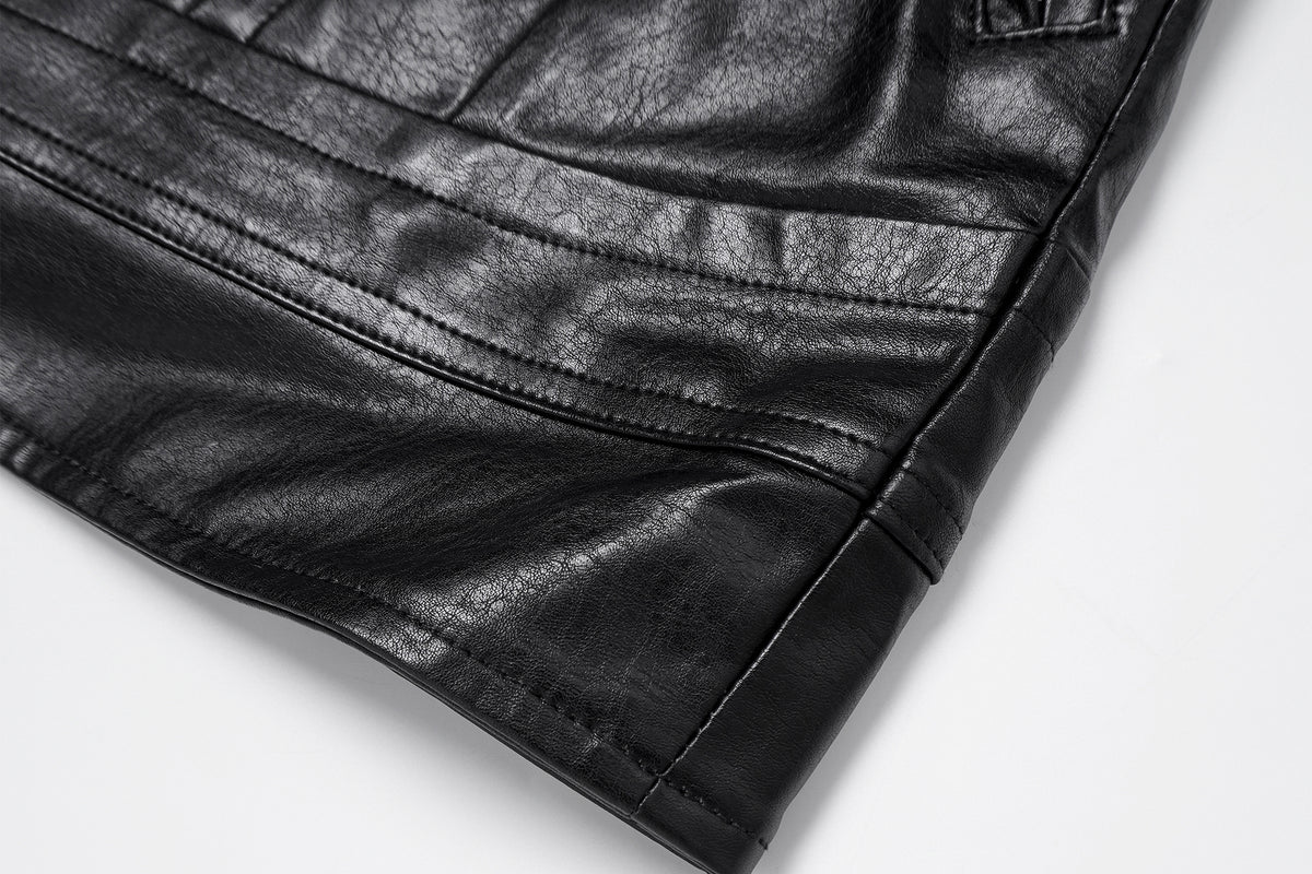 FAYCHUI Faux-Leather Asymmetric Zip Funnel-Neck Jacket