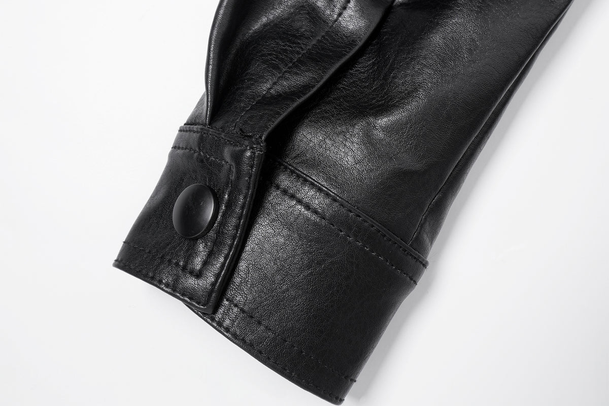 FAYCHUI Faux-Leather Asymmetric Zip Funnel-Neck Jacket