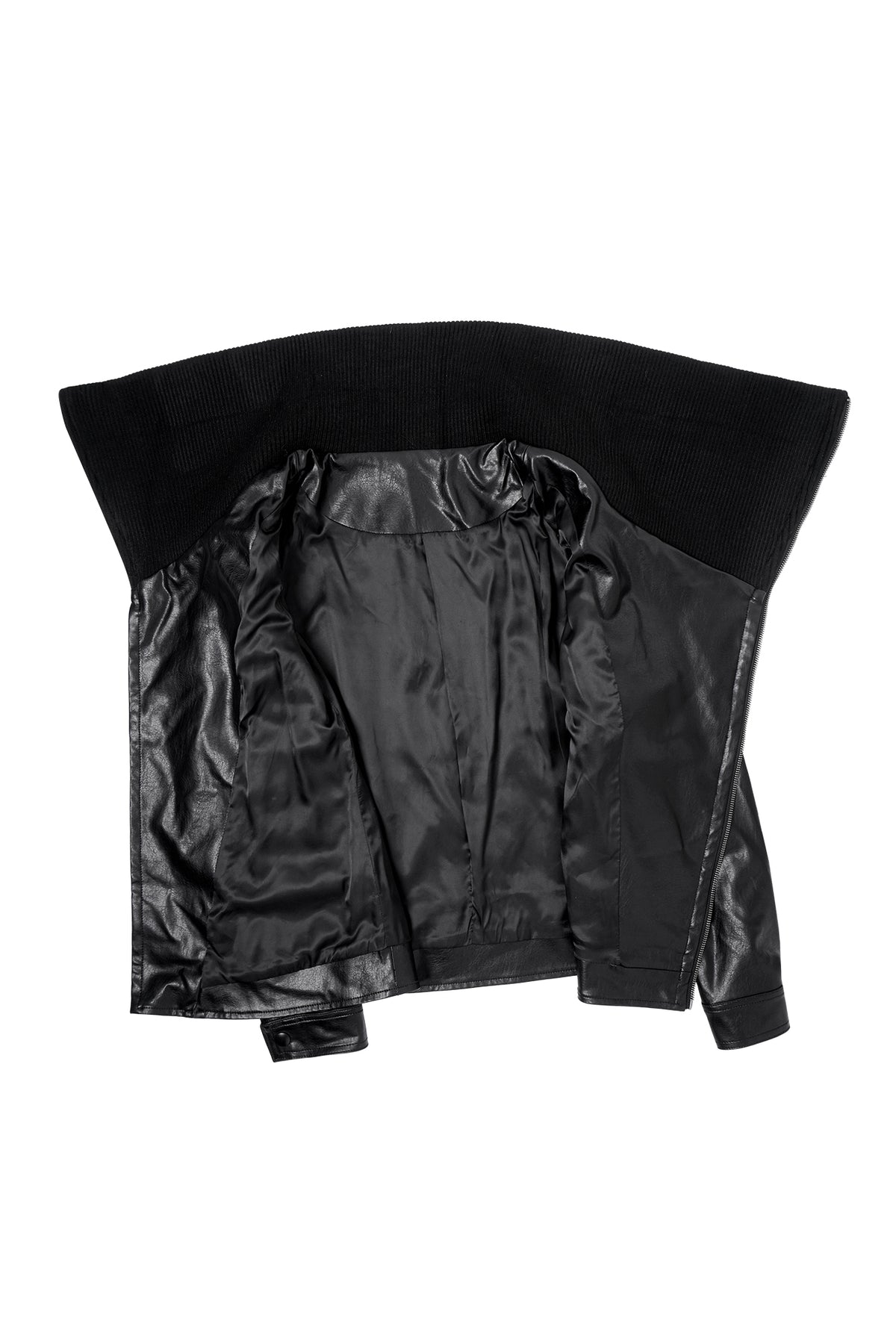 FAYCHUI Faux-Leather Asymmetric Zip Funnel-Neck Jacket