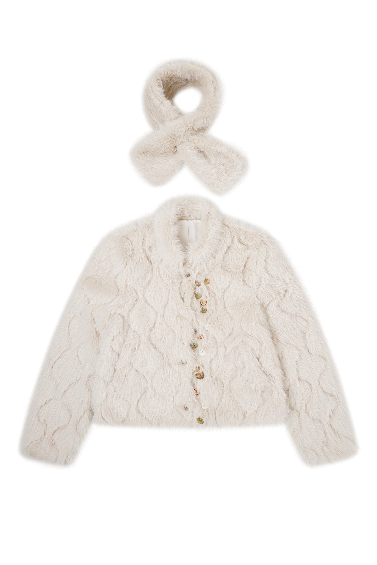 FAYCHUI Multi-Button Embossed Faux Fur Jacket