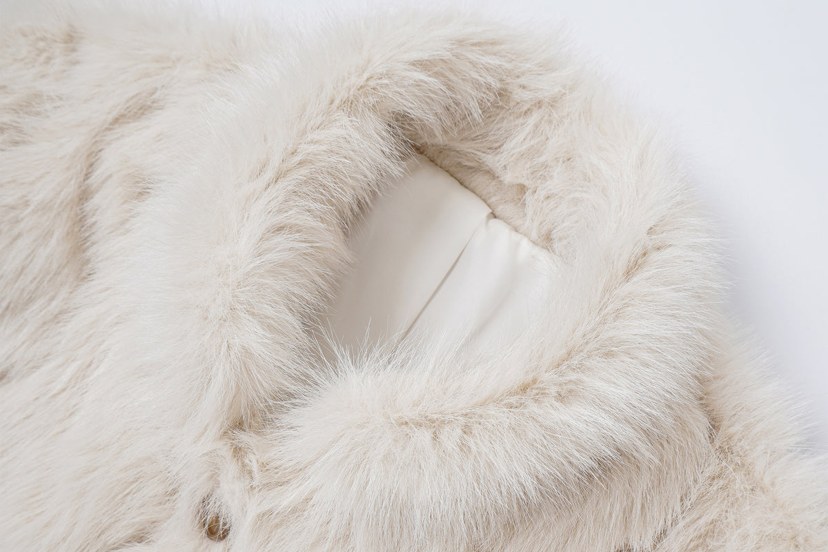 FAYCHUI Multi-Button Embossed Faux Fur Jacket