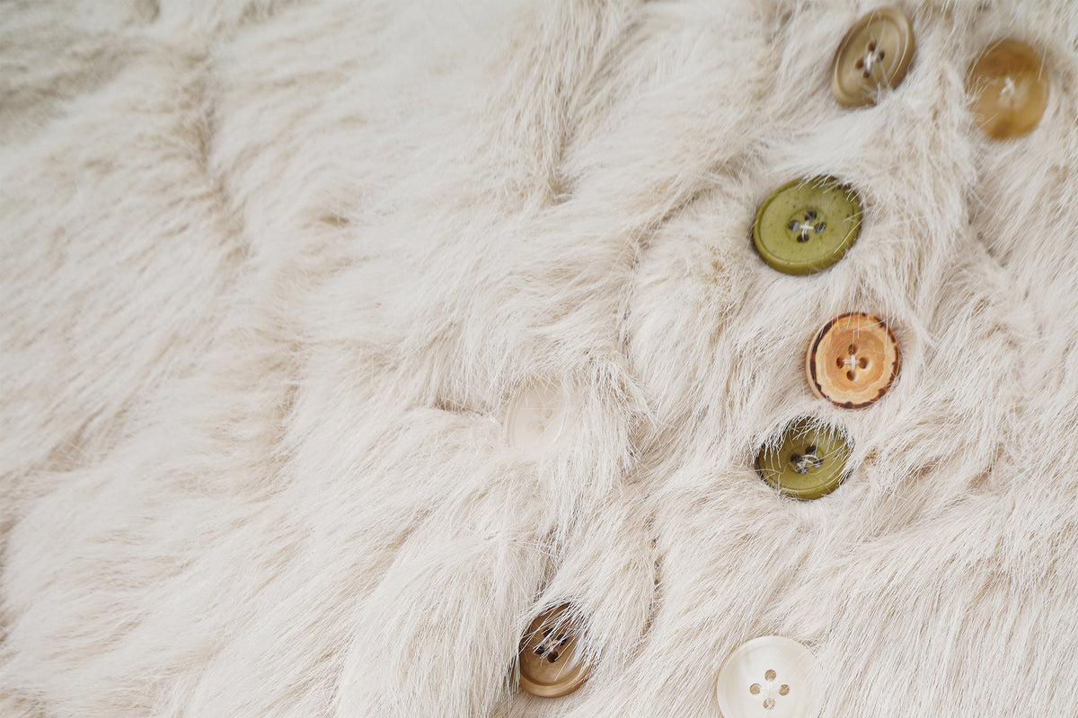 FAYCHUI Multi-Button Embossed Faux Fur Jacket