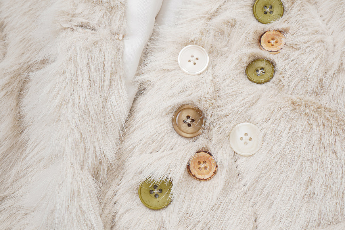 FAYCHUI Multi-Button Embossed Faux Fur Jacket