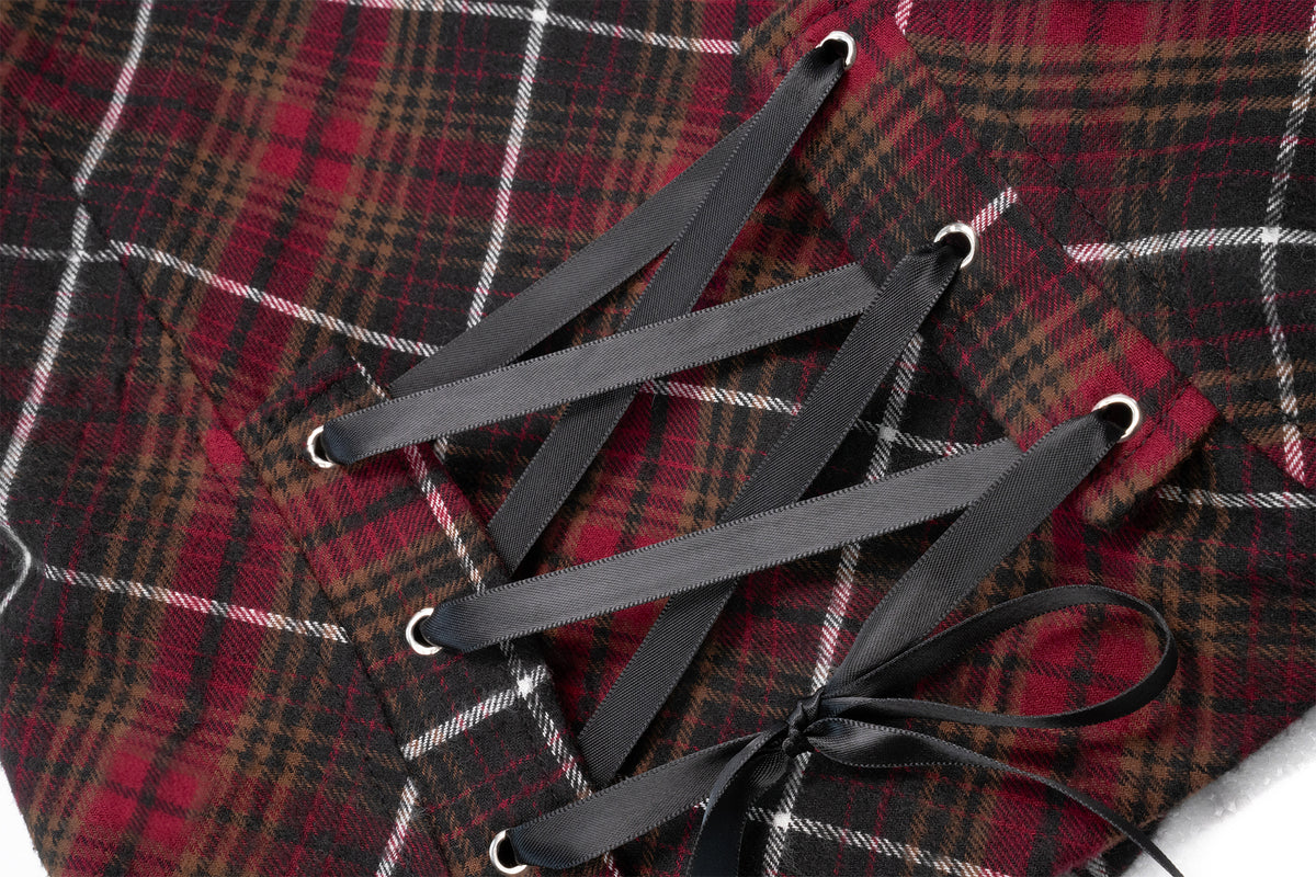 JYOSEI Plaid Lace-Up Waist Half-Shirt