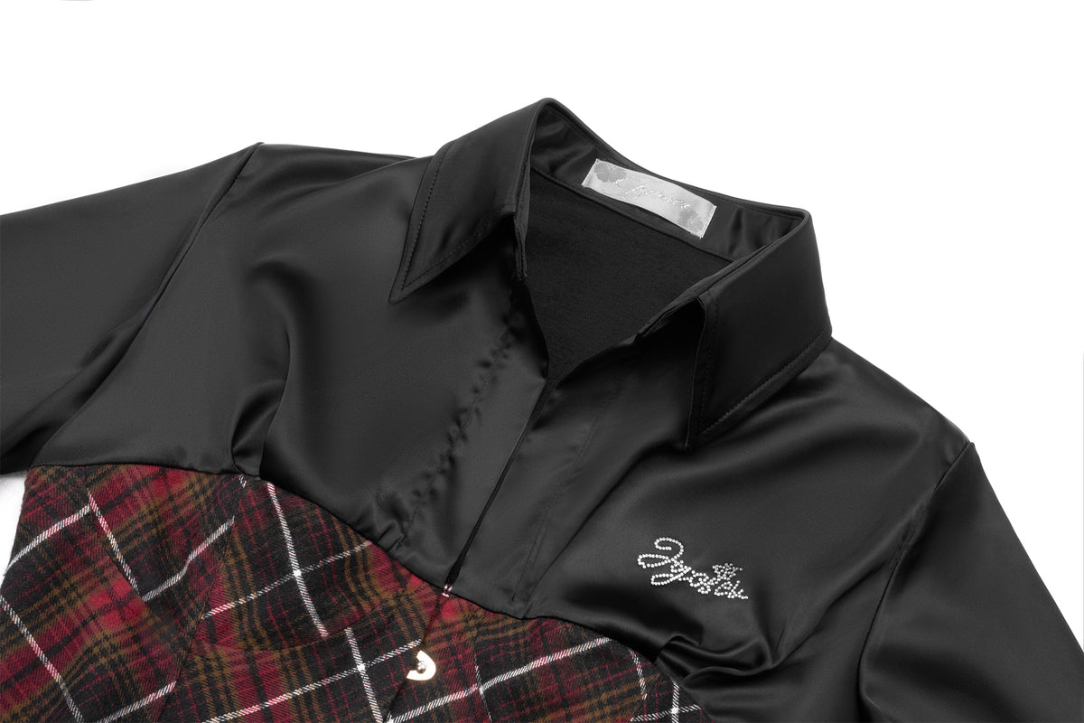 JYOSEI Plaid Lace-Up Waist Half-Shirt