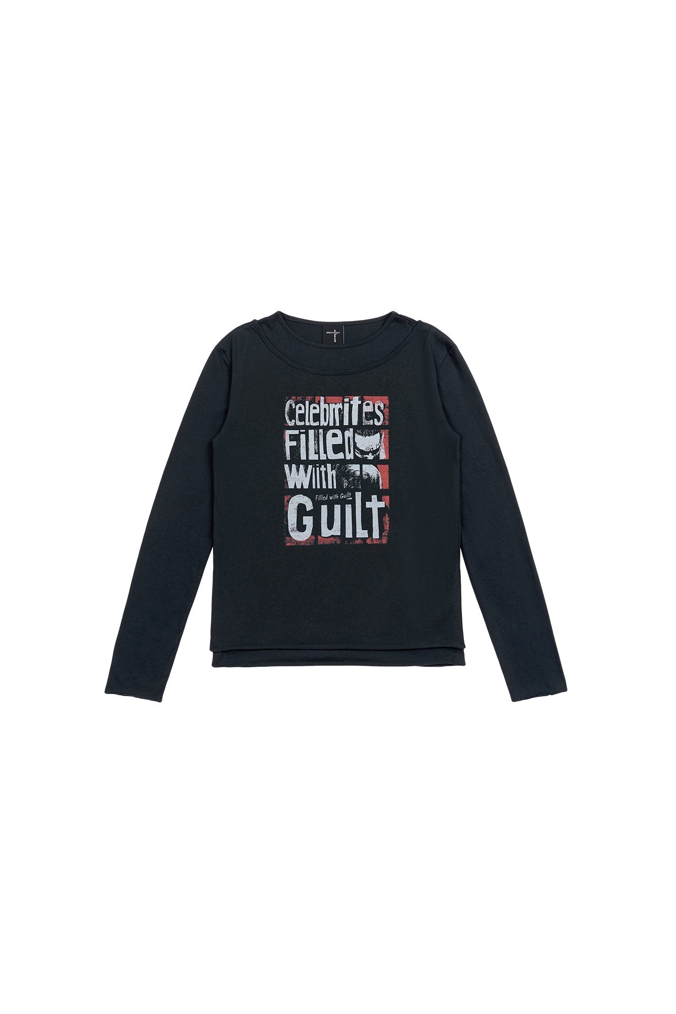 SAVAGEGROWTHWORLD Graphic Double-Layer Neckline Long-Sleeve Tee, premium urban and streetwear designers apparel on PROJECTISR.com, SAVAGEGROWTHWORLD