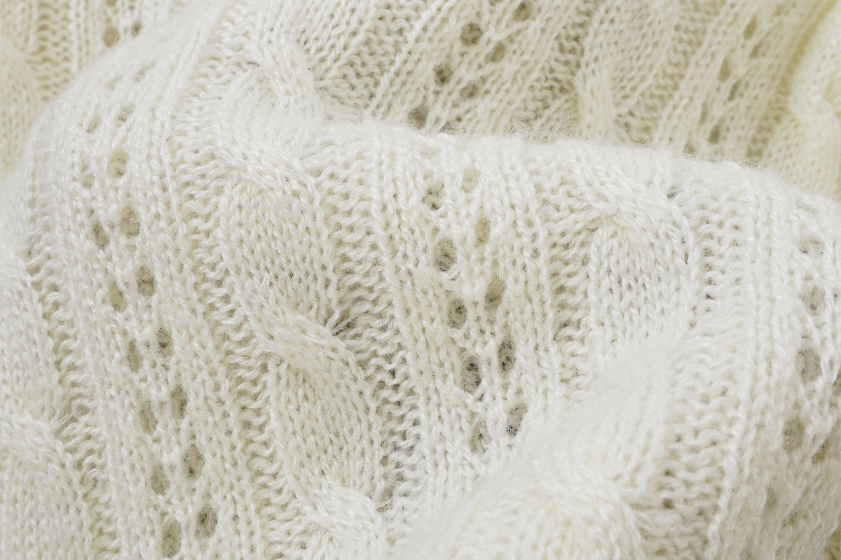 FAYCHUI Cable-Knit Cut-Out Ruffle-Hem Slim Sweater