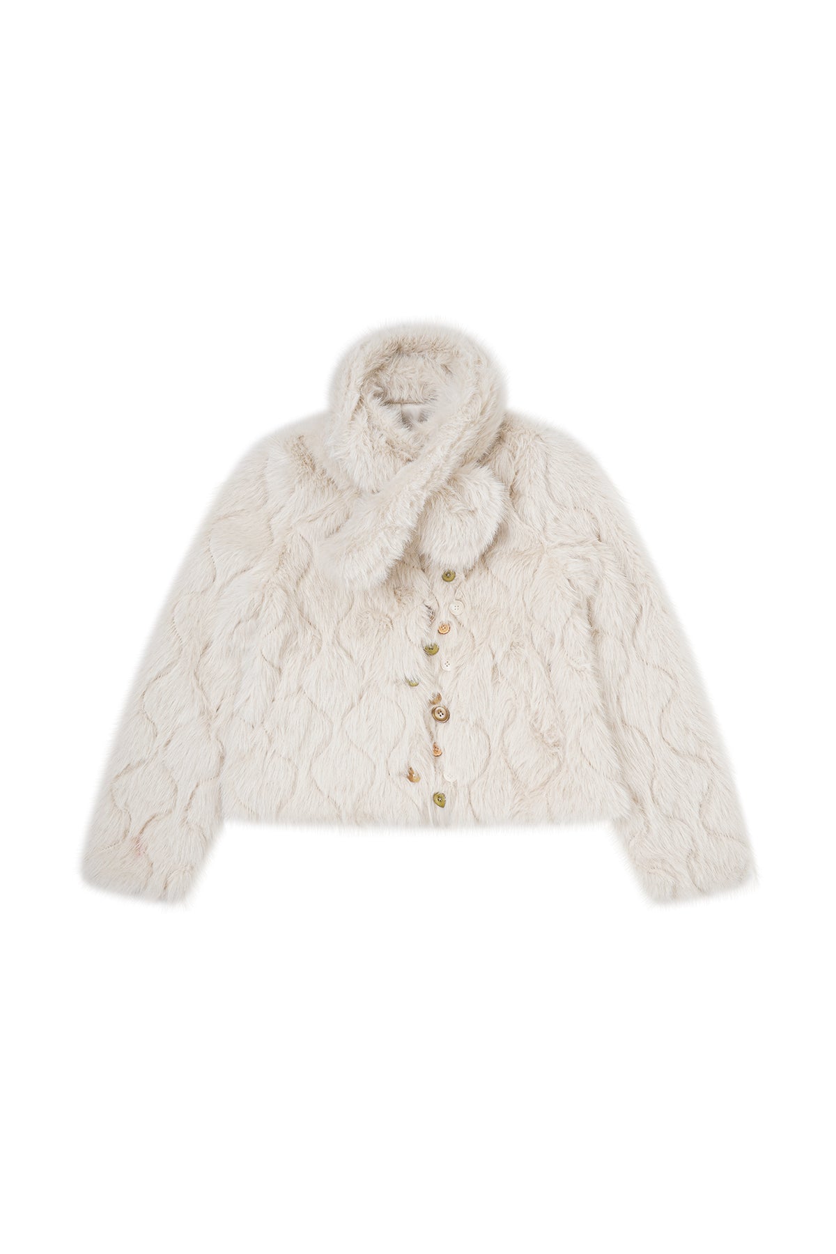 FAYCHUI Multi-Button Embossed Faux Fur Jacket