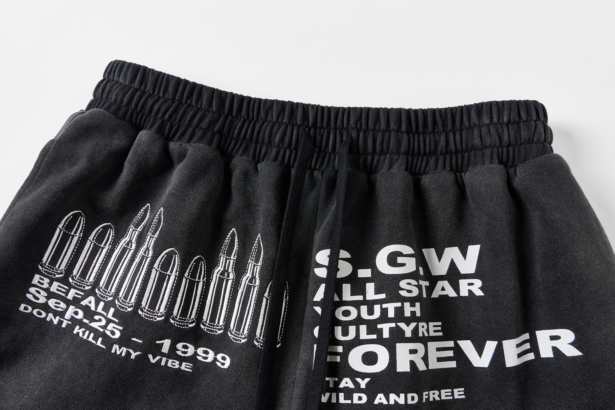 SAVAGEGROWTHWORLD Bullet Graphic Washed Wide-Leg Sweatpants, premium urban and streetwear designers apparel on PROJECTISR.com, SAVAGEGROWTHWORLD