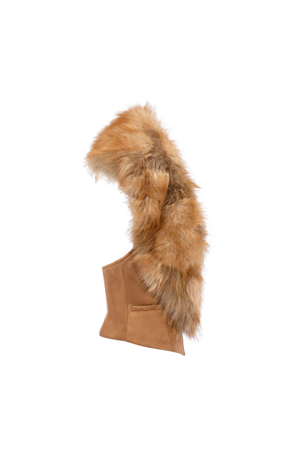 JYOSEI Retro Faux Fur Collar Open-Back Suede Vest