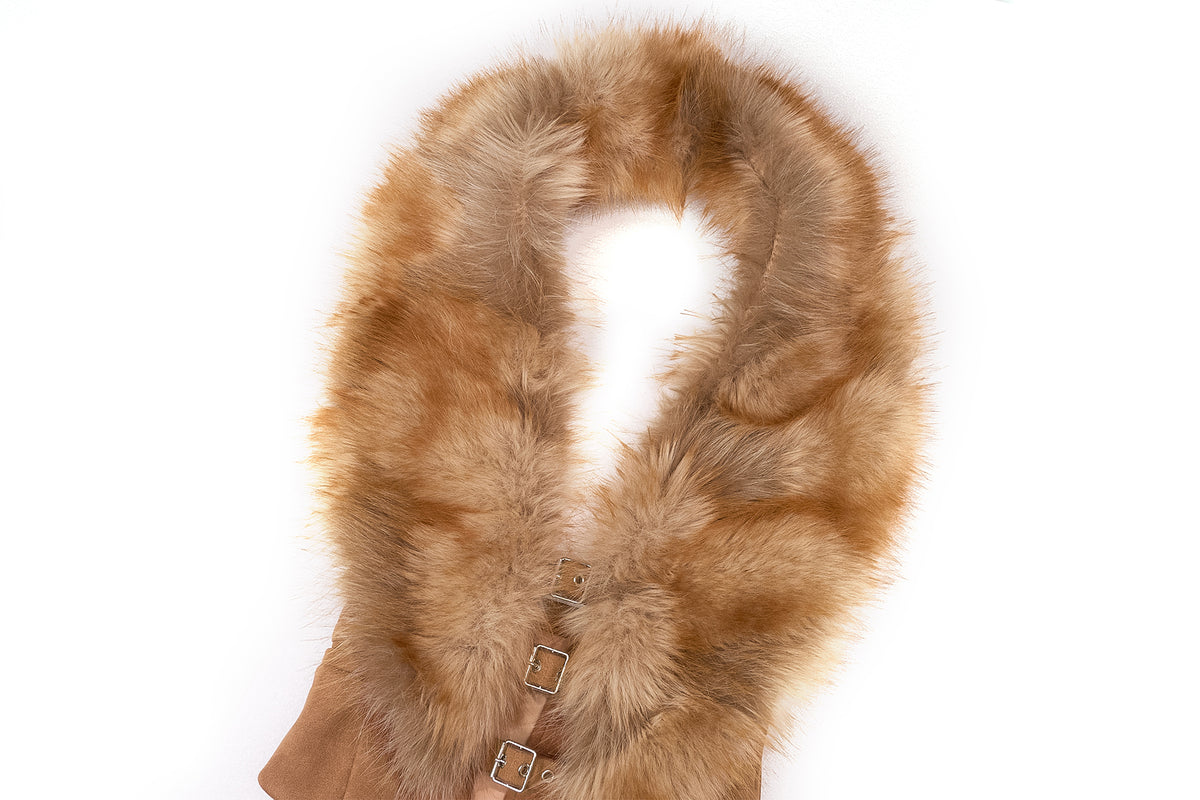 JYOSEI Retro Faux Fur Collar Open-Back Suede Vest