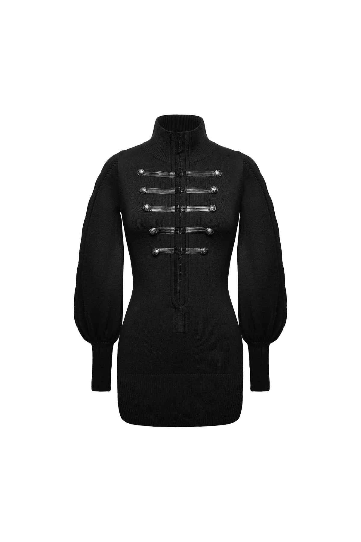 JYOSEI Napoleon-Collar Ribbed Bodycon Knit Dress
