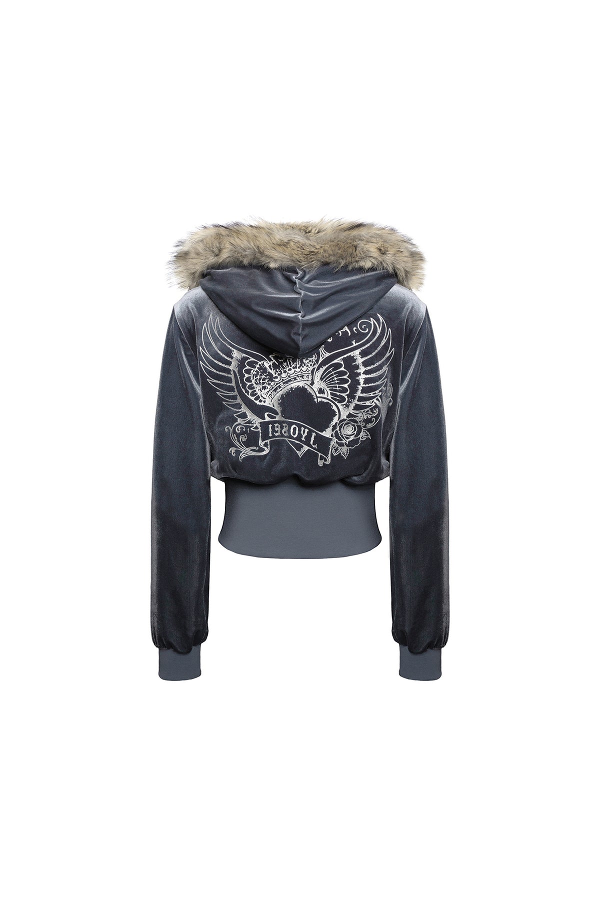 JYOSEI Graphic Velvet Cropped Hoodie & Sweatpants Set