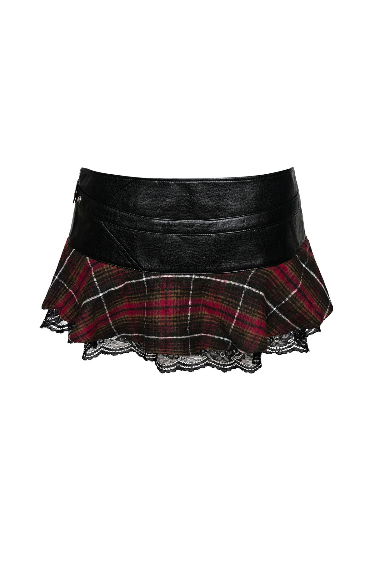 JYOSEI Faux Leather Lace Plaid Low-Rise Mini Skirt