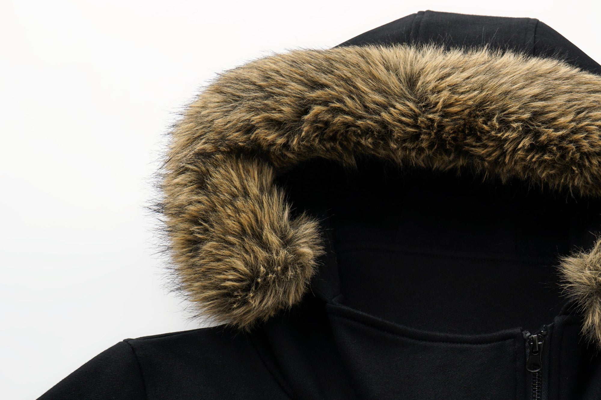 OINIMI Double-Breasted Asym Zip Faux Fur Hoodie