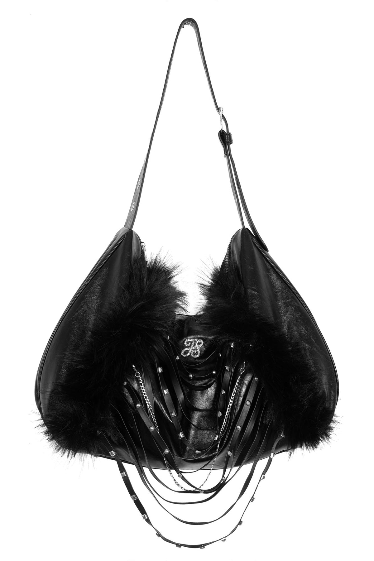 JYOSEI Detachable Studded Fringe Faux Fur Tote Bag
