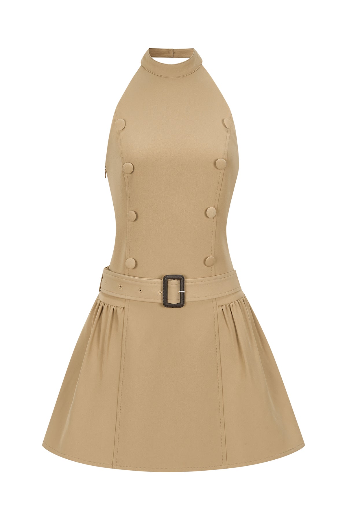 HIIMDAI Detachable Cape Double-Breasted Halter Dress