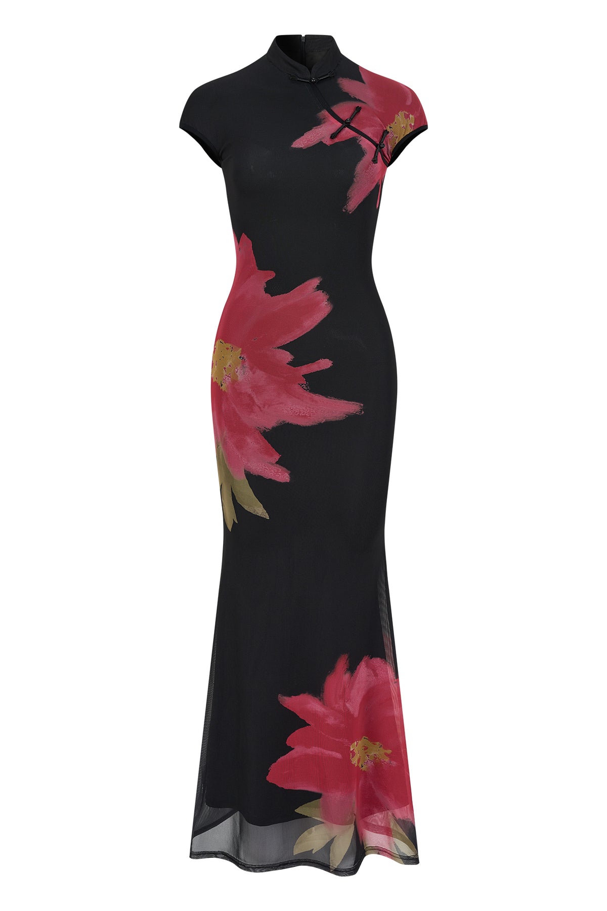 HIIMDAI Floral-Print Slim Qipao Maxi Dress