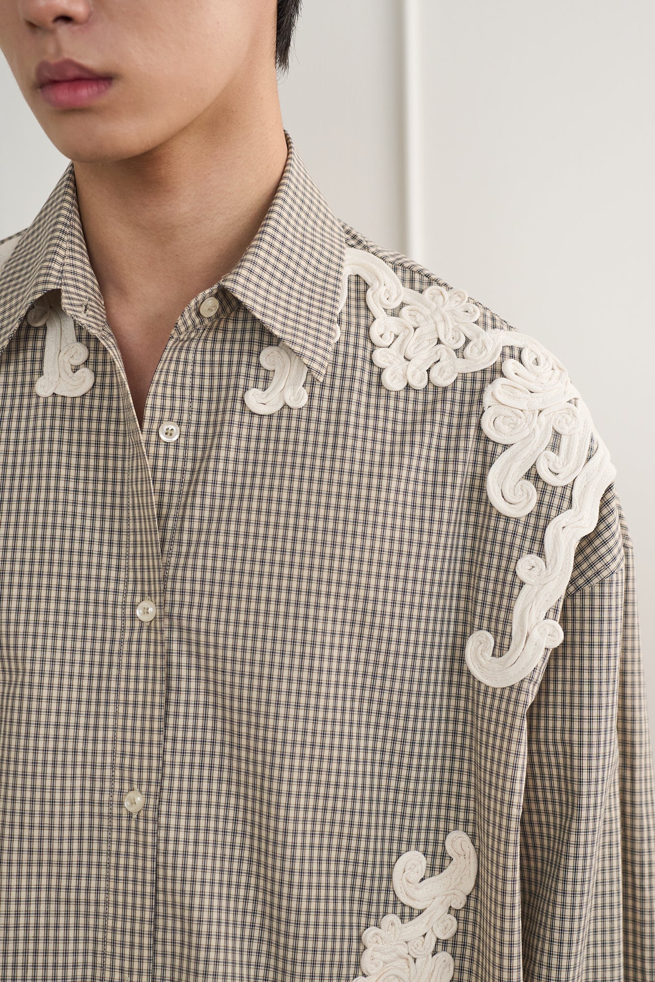 ORAL UTOPIA Deconstructed Pleats Vine Patch Check Shirt, premium urban and streetwear designers apparel on PROJECTISR.com, ORAL UTOPIA
