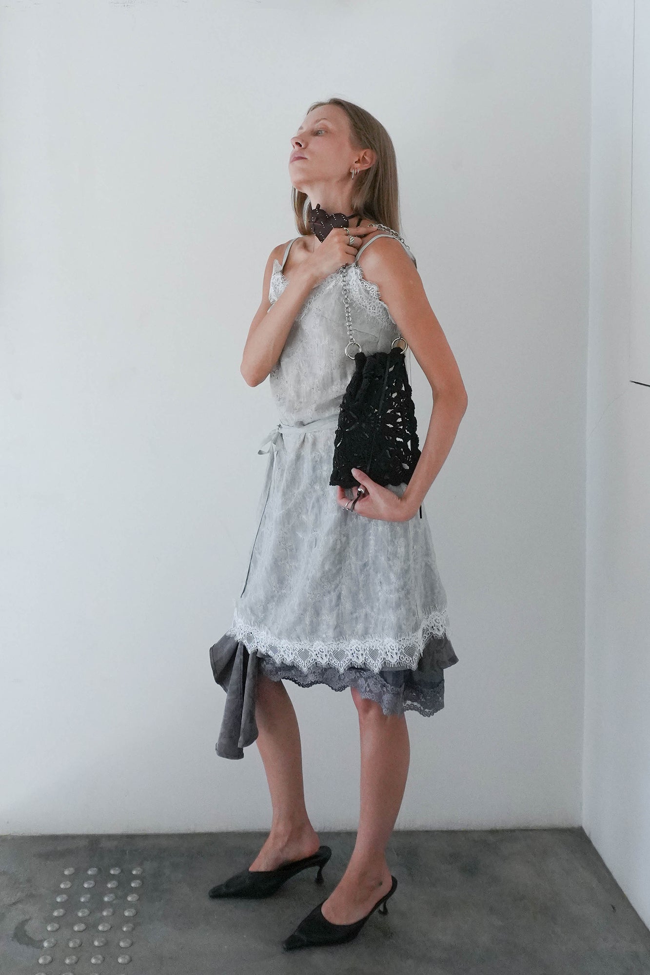 JIUWU PARK Floral Lace Trim Slip Dress