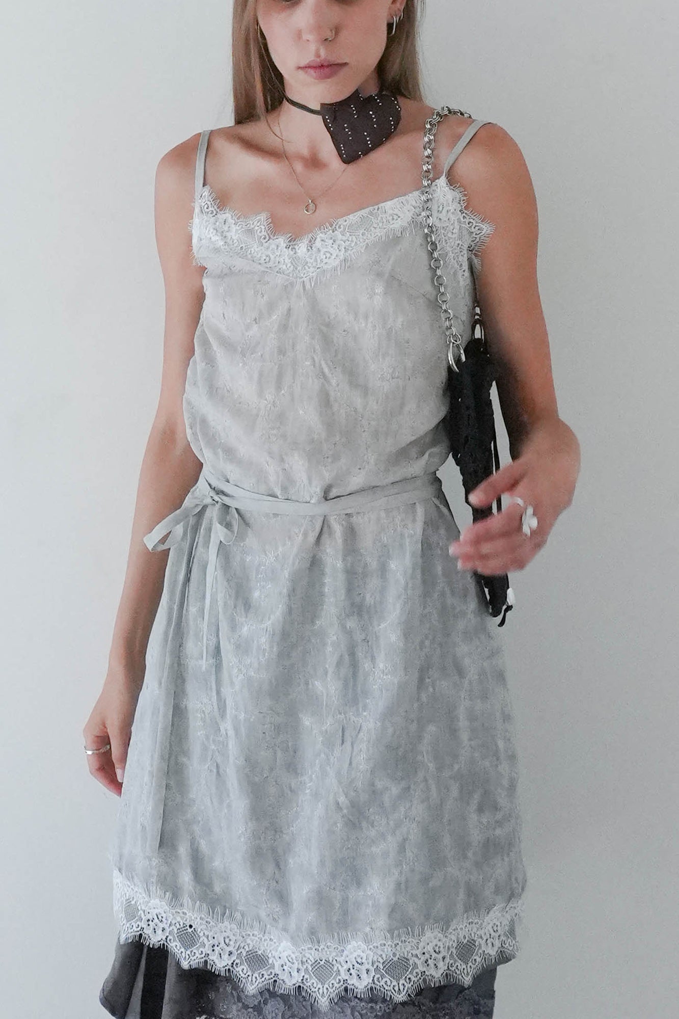 JIUWU PARK Floral Lace Trim Slip Dress
