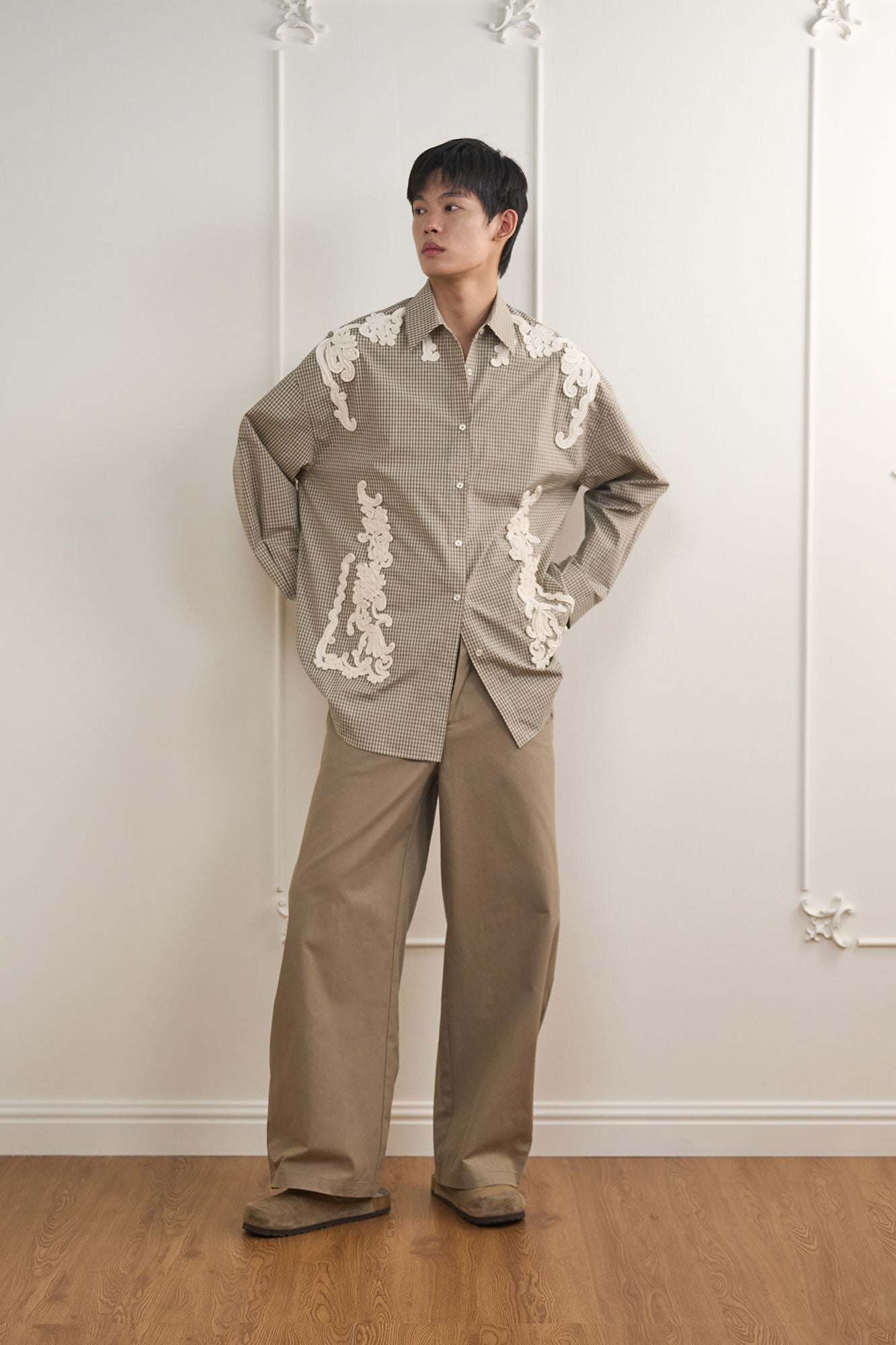 ORAL UTOPIA Deconstructed Pleats Vine Patch Check Shirt, premium urban and streetwear designers apparel on PROJECTISR.com, ORAL UTOPIA
