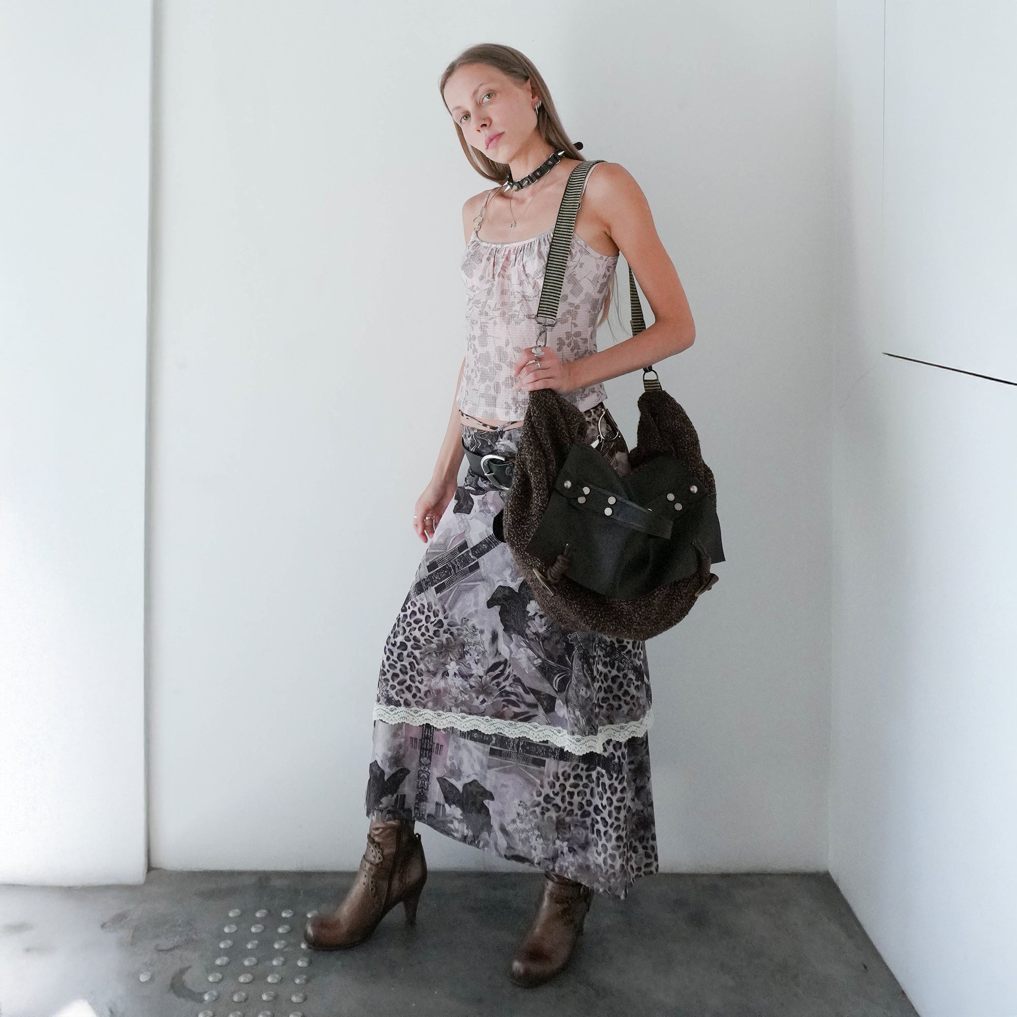 JIUWU PARK Convertible Mixed-Print Lace Trim Dress