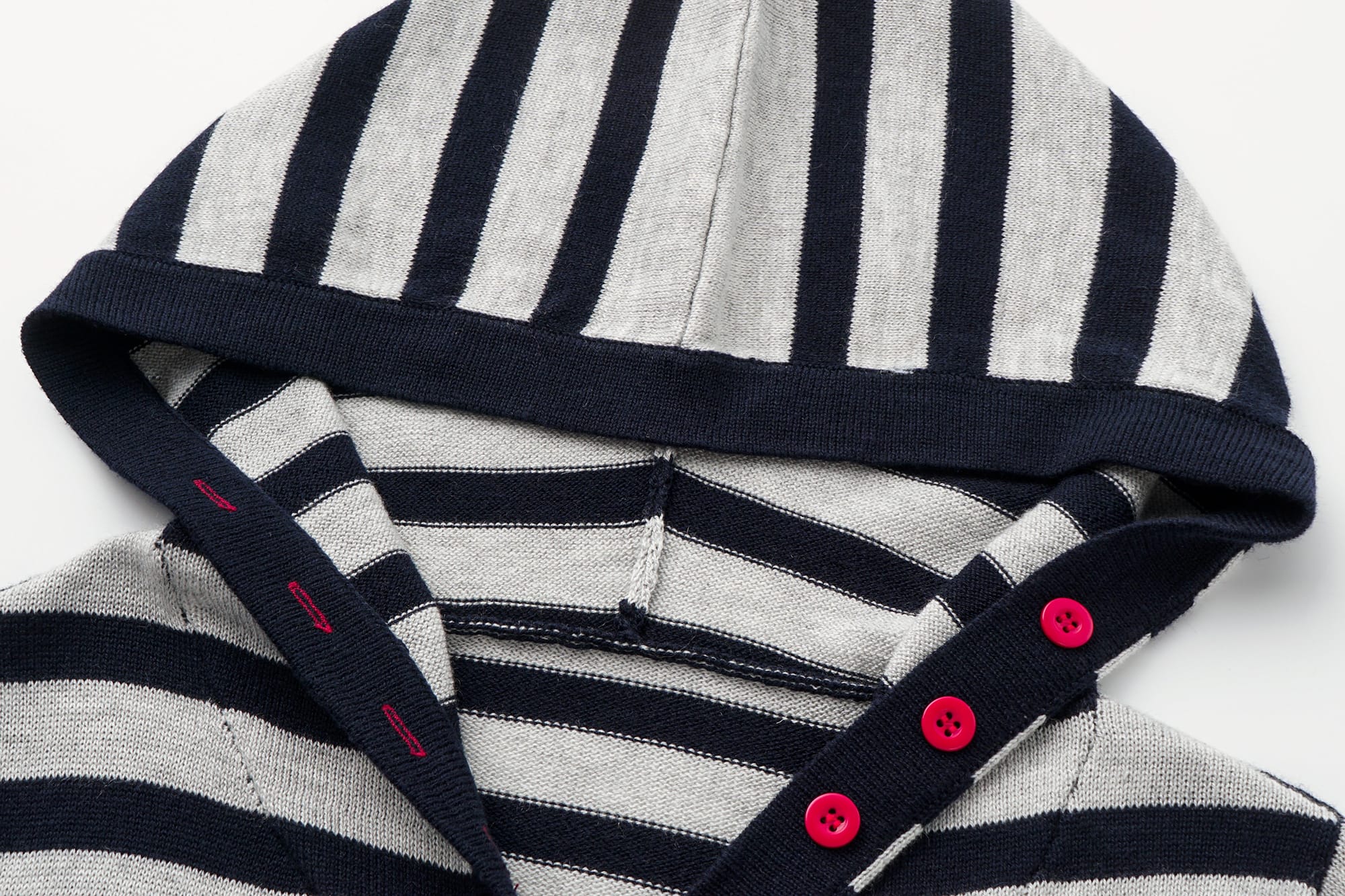 OINIMI Striped Hooded Contrast-Button Cardigan