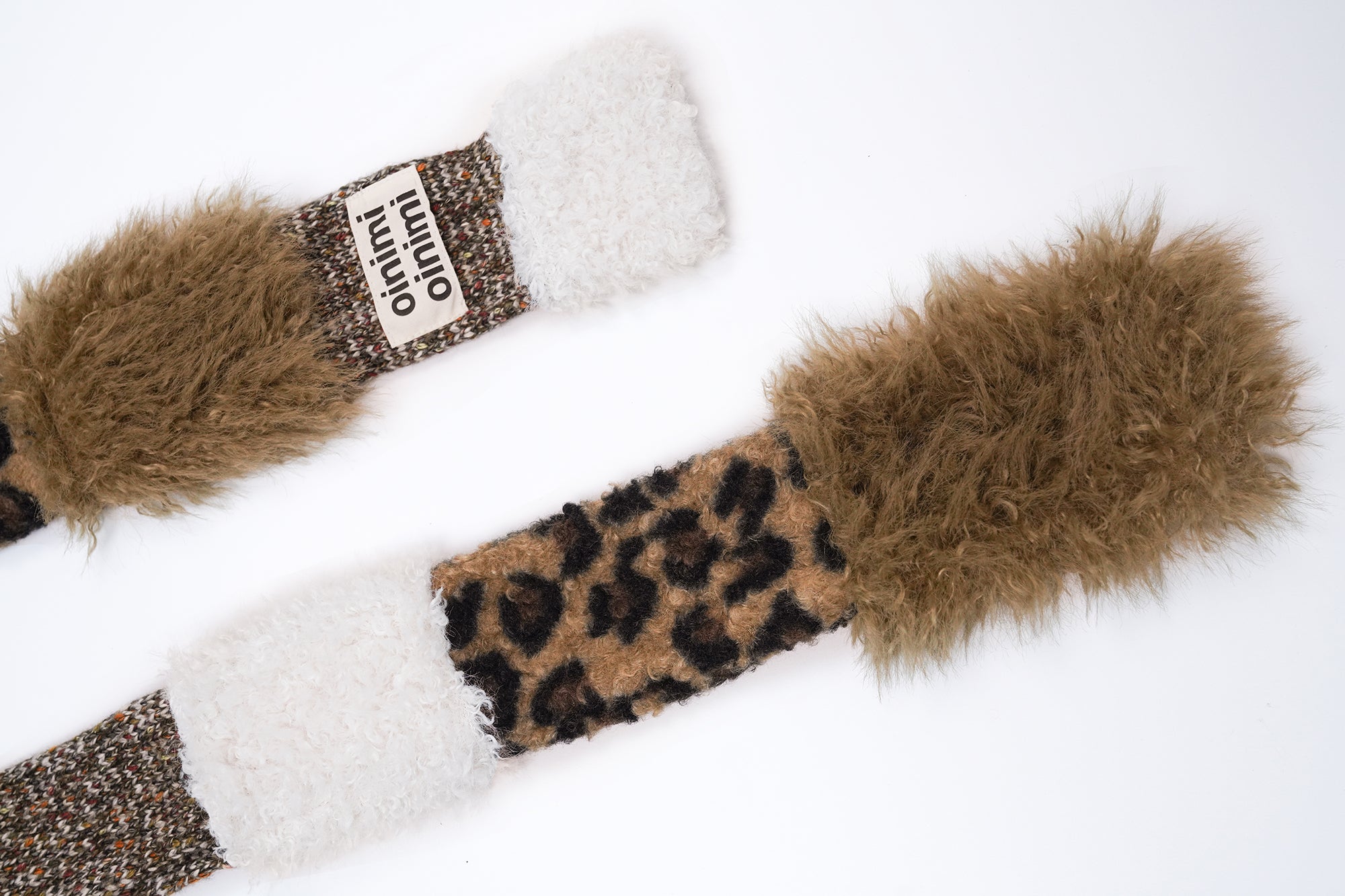 OINIMI Leopard Knit Spliced Faux Fur Scarf