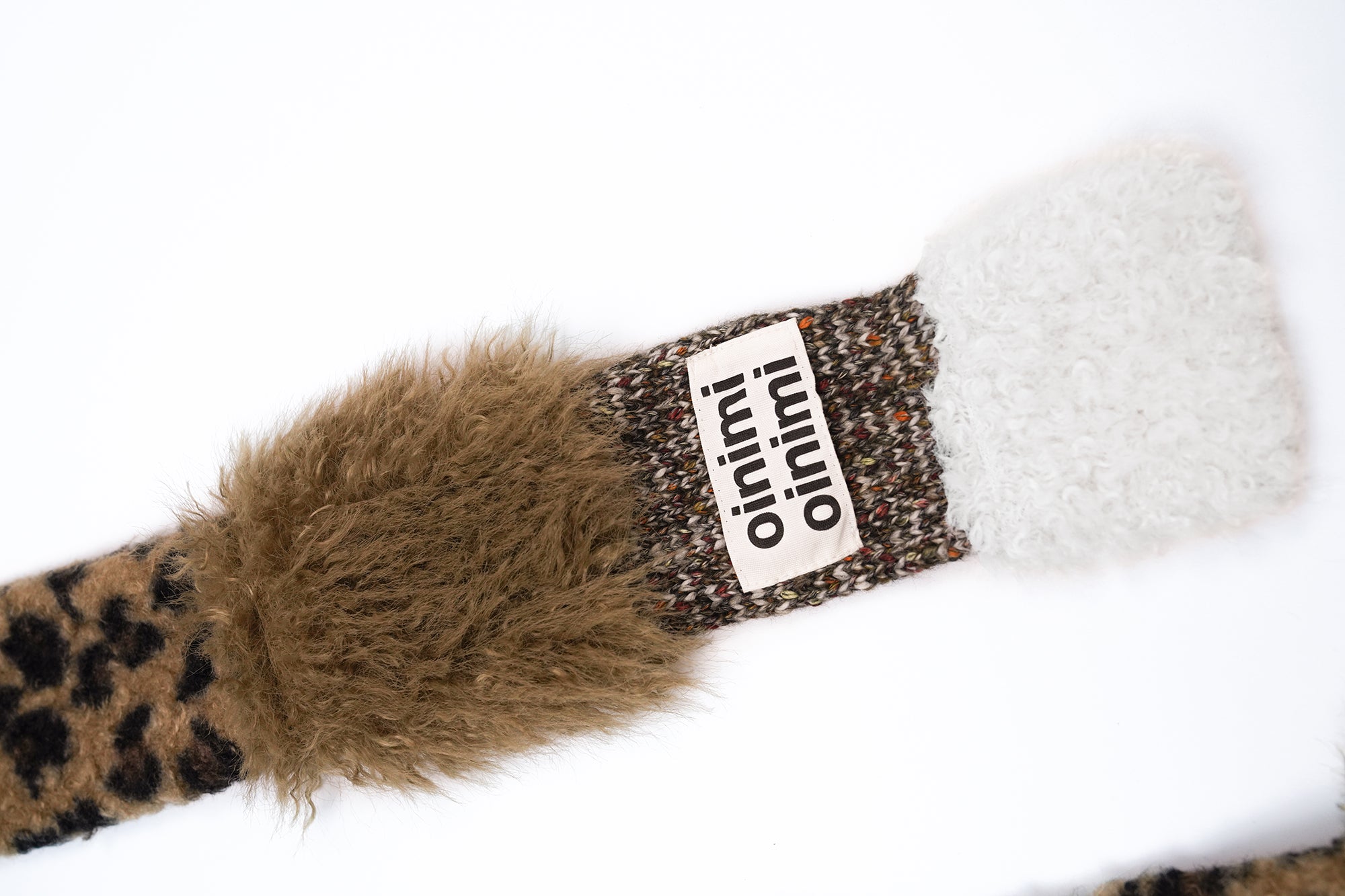OINIMI Leopard Knit Spliced Faux Fur Scarf