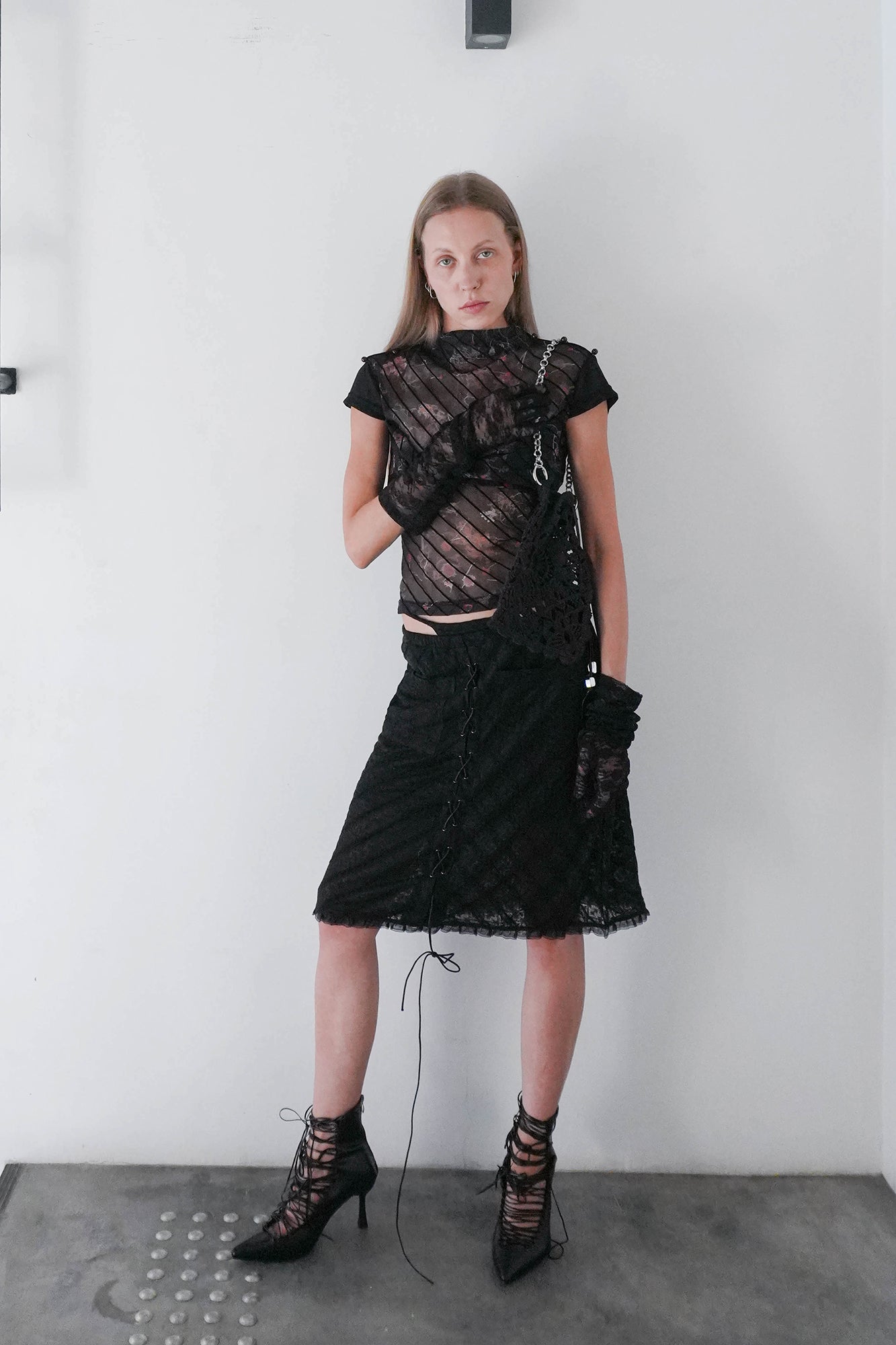 JIUWU PARK Sheer Floral Mesh Layered Bust Top