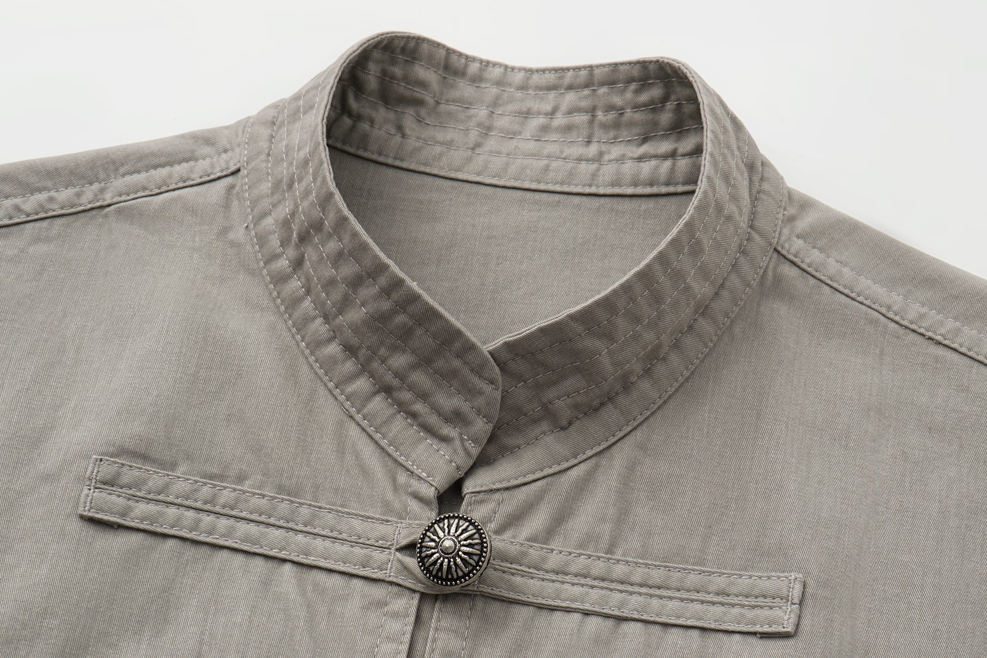 OINIMI Band-Collar Strap-Front Button-Up Jacket