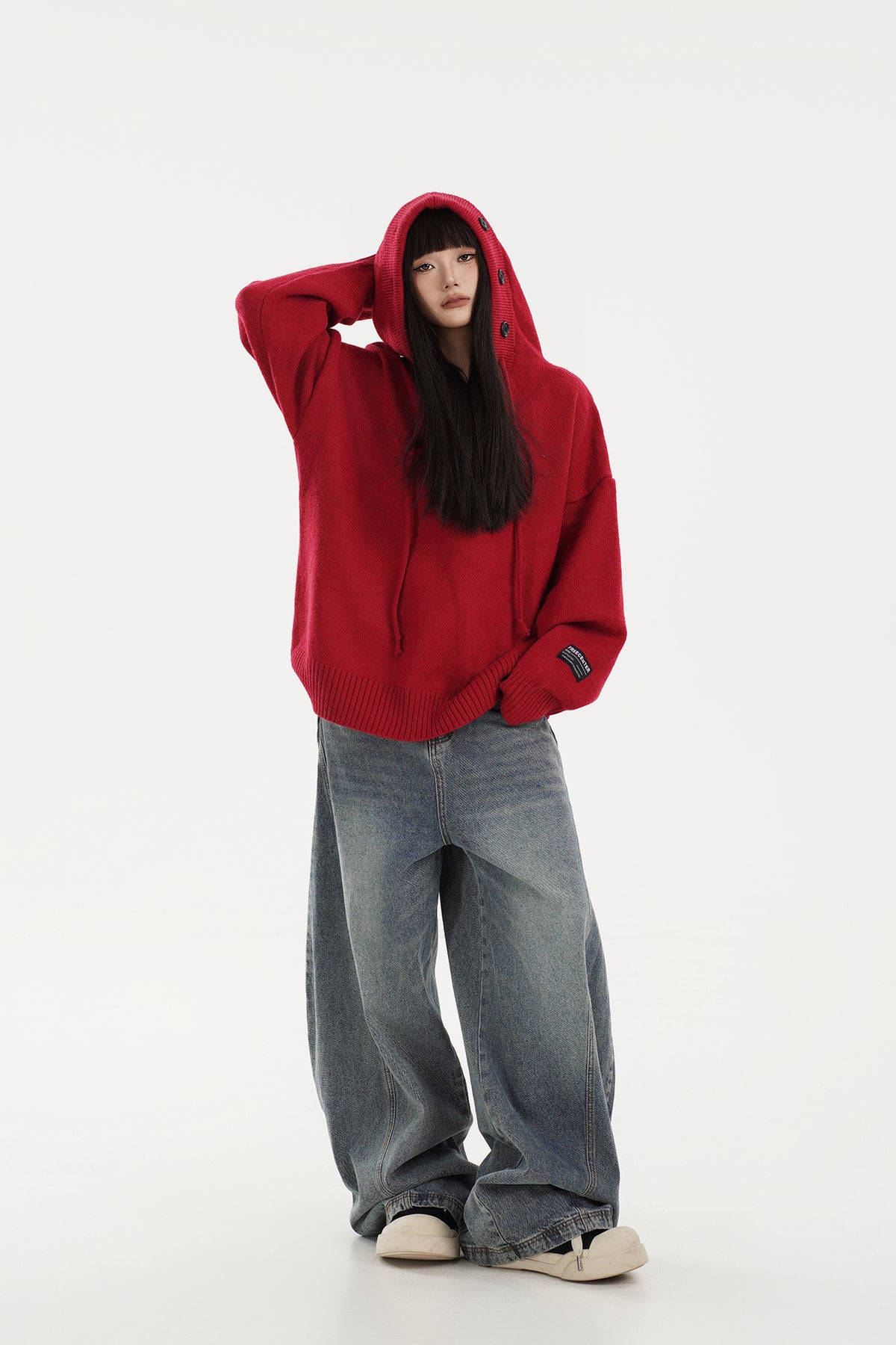 FREE CENTER Reversible Hooded Oversized Sweater