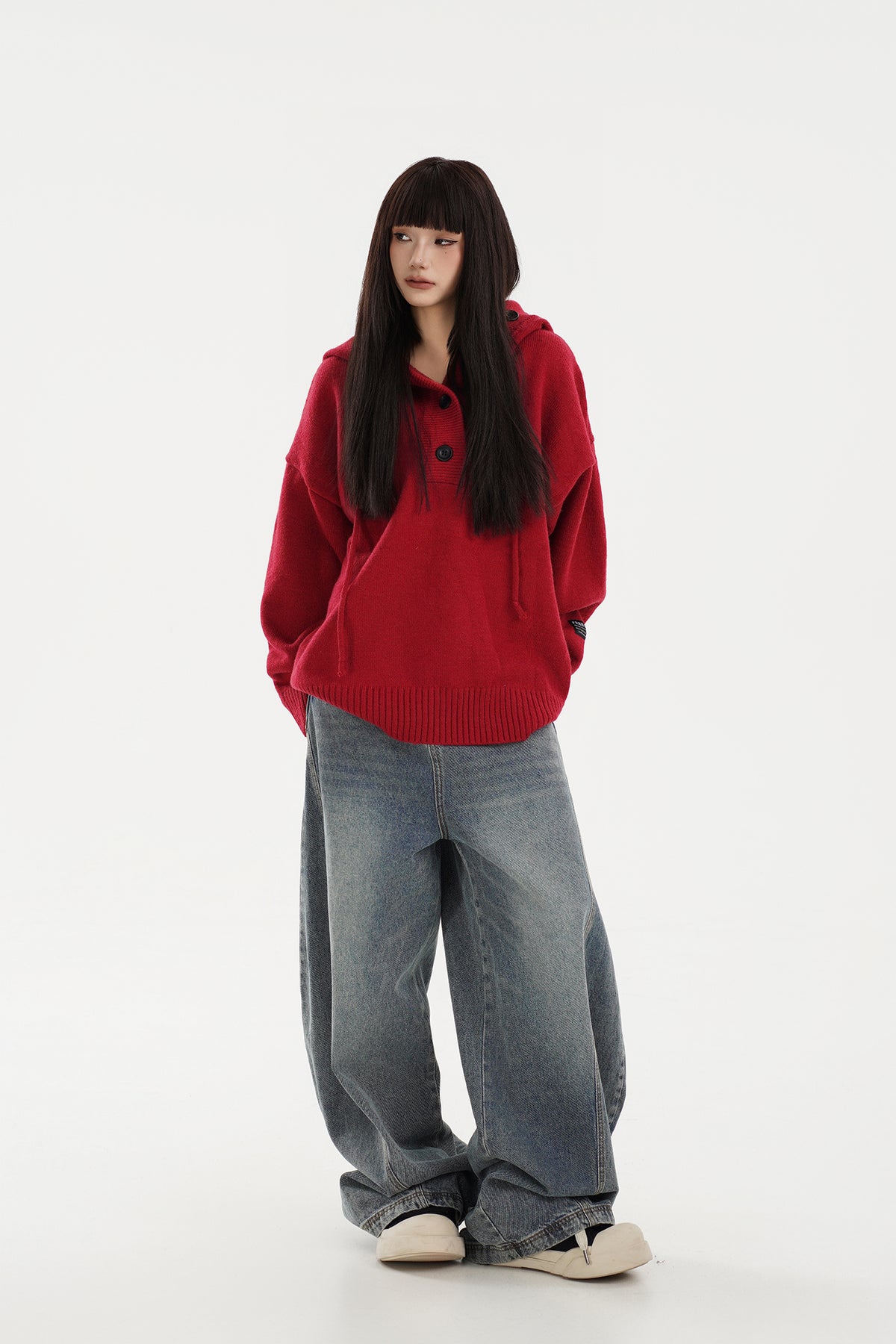FREE CENTER Reversible Hooded Oversized Sweater
