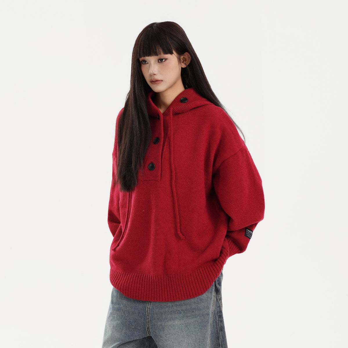 FREE CENTER Reversible Hooded Oversized Sweater