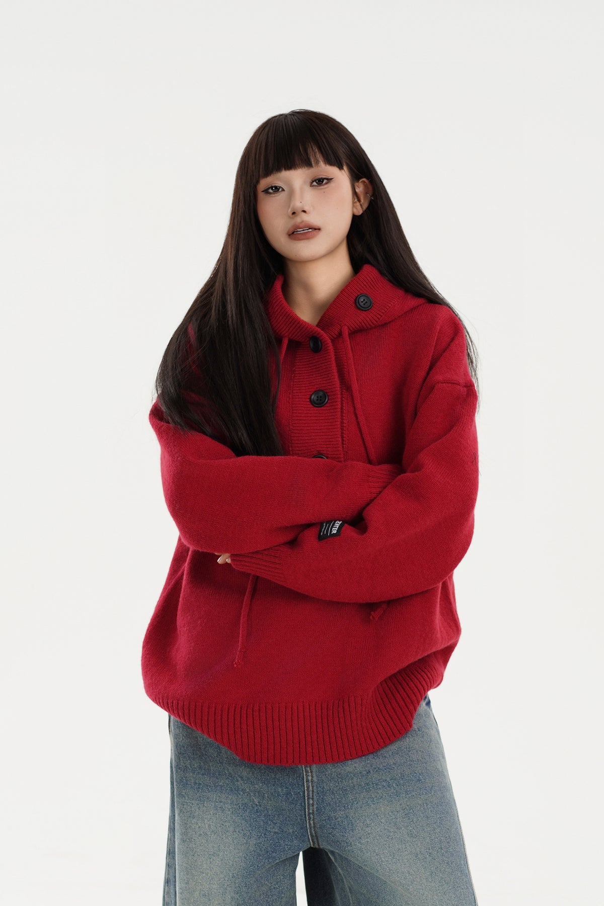 FREE CENTER Reversible Hooded Oversized Sweater