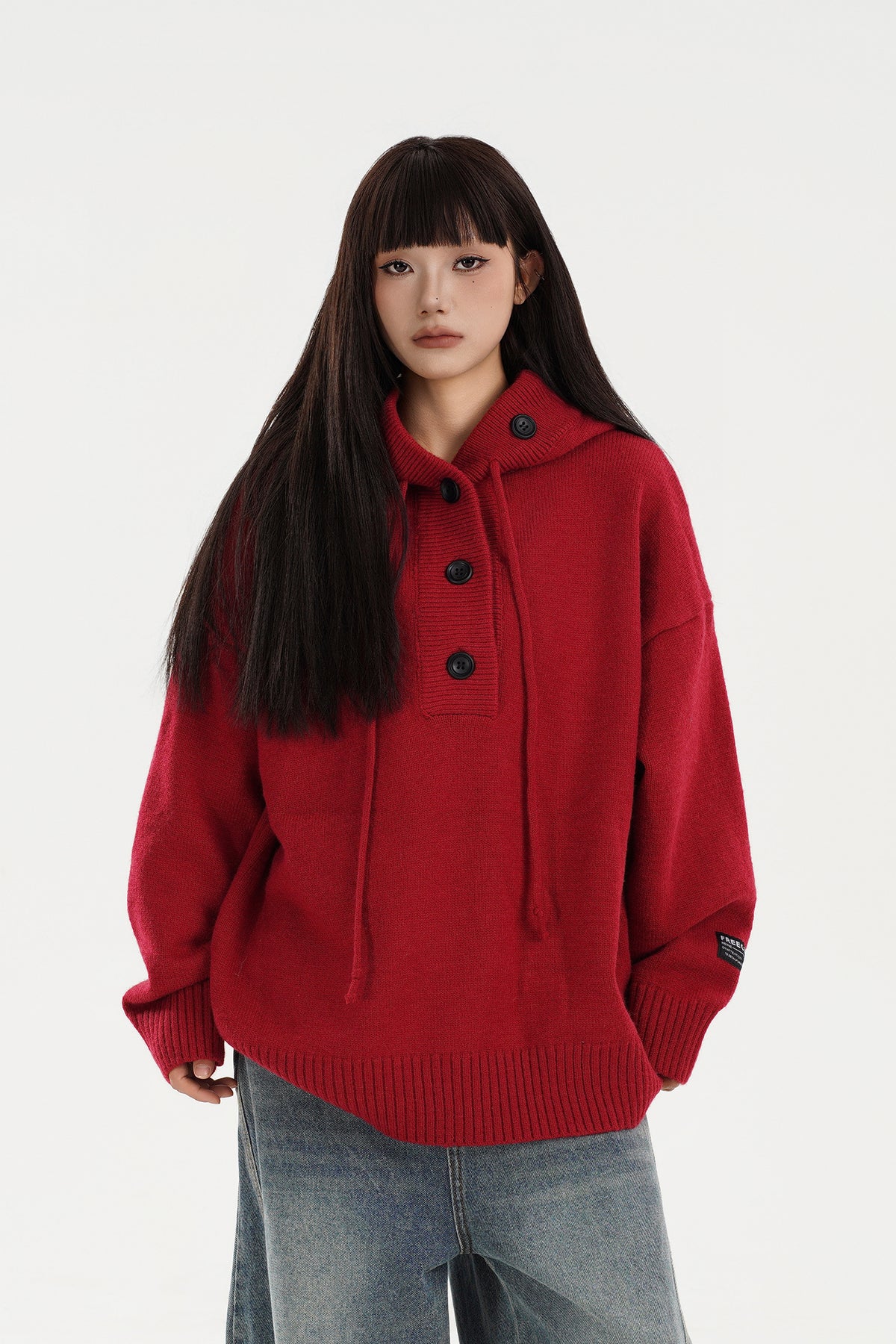 FREE CENTER Reversible Hooded Oversized Sweater