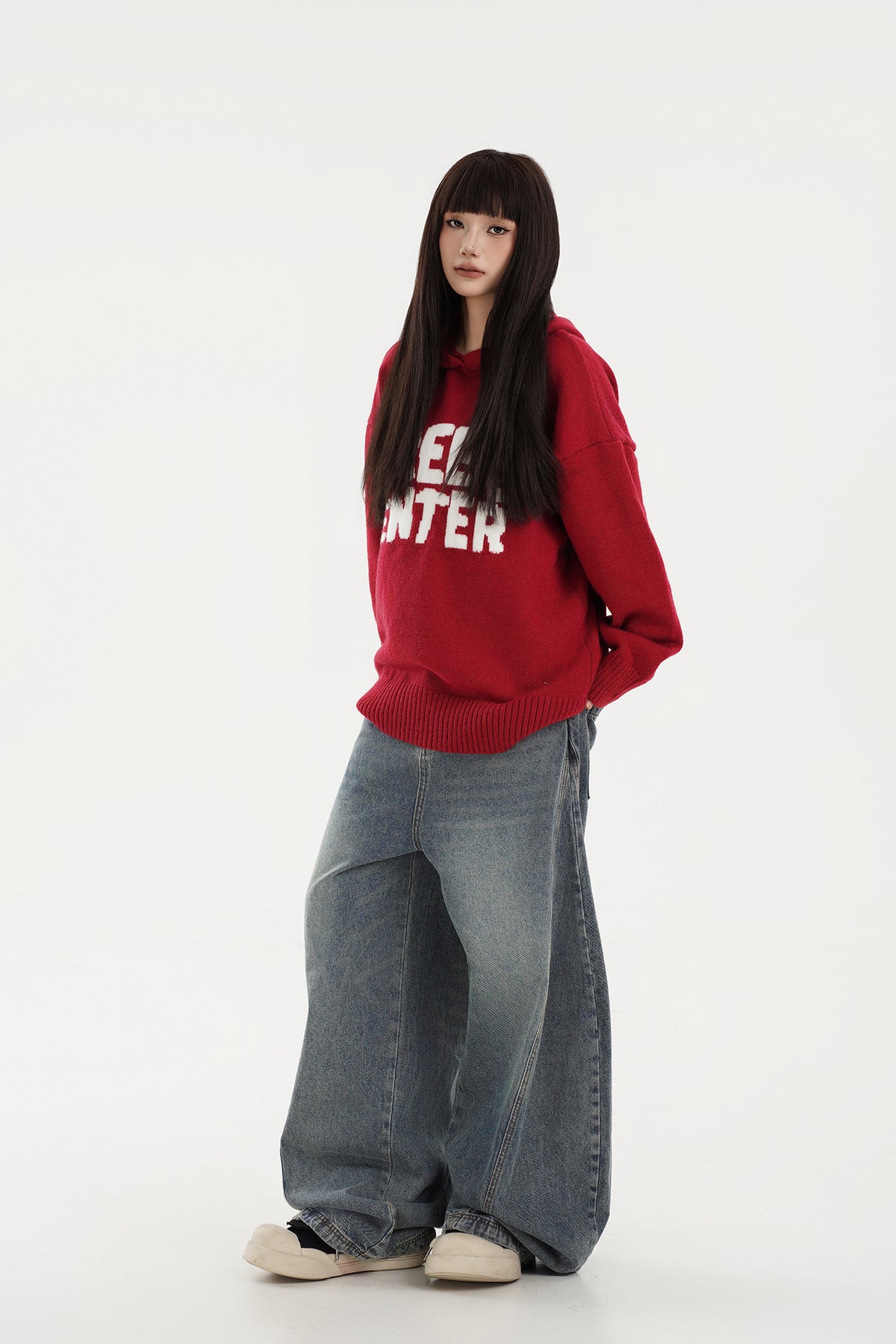 FREE CENTER Reversible Hooded Oversized Sweater