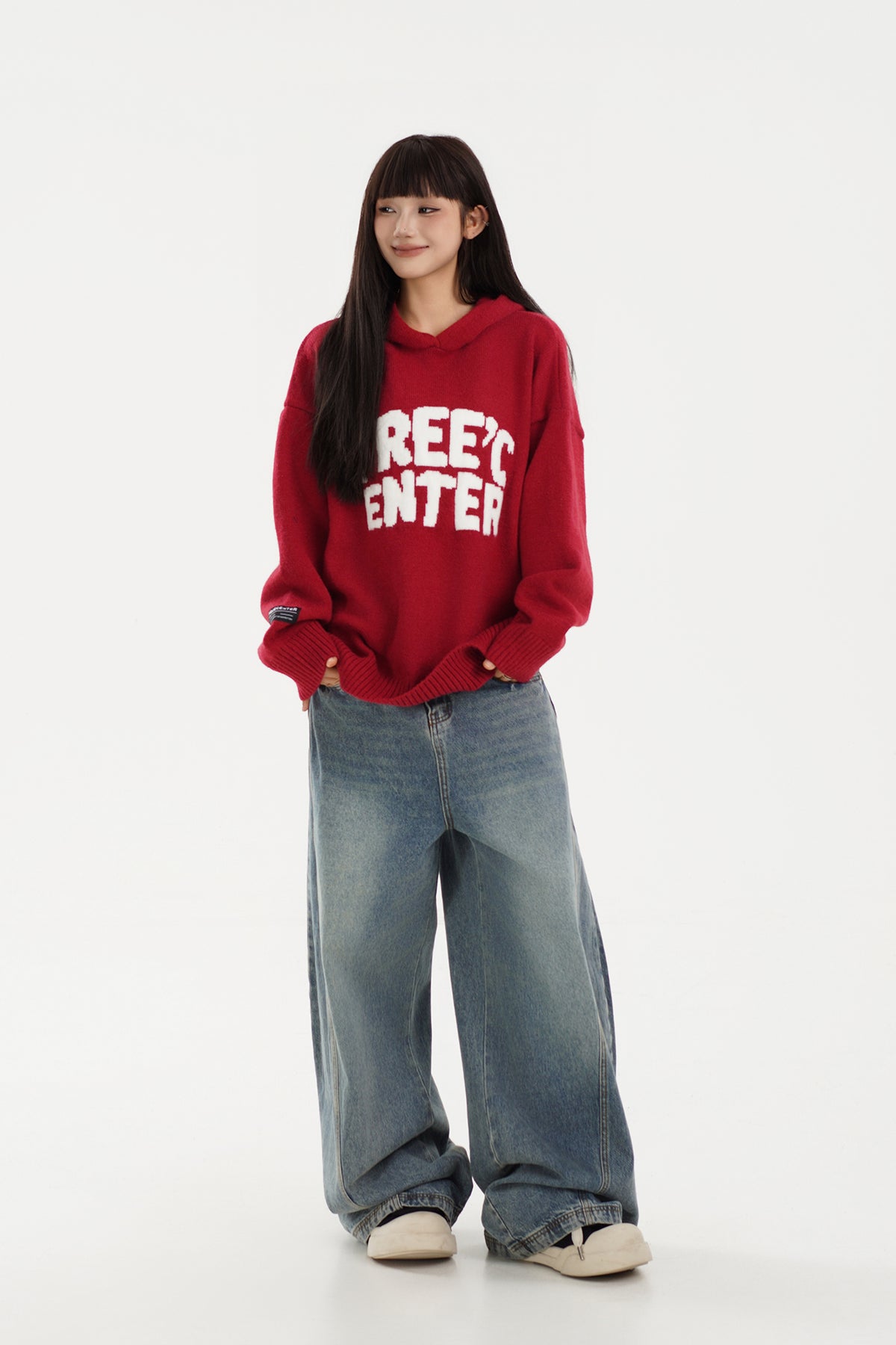 FREE CENTER Reversible Hooded Oversized Sweater