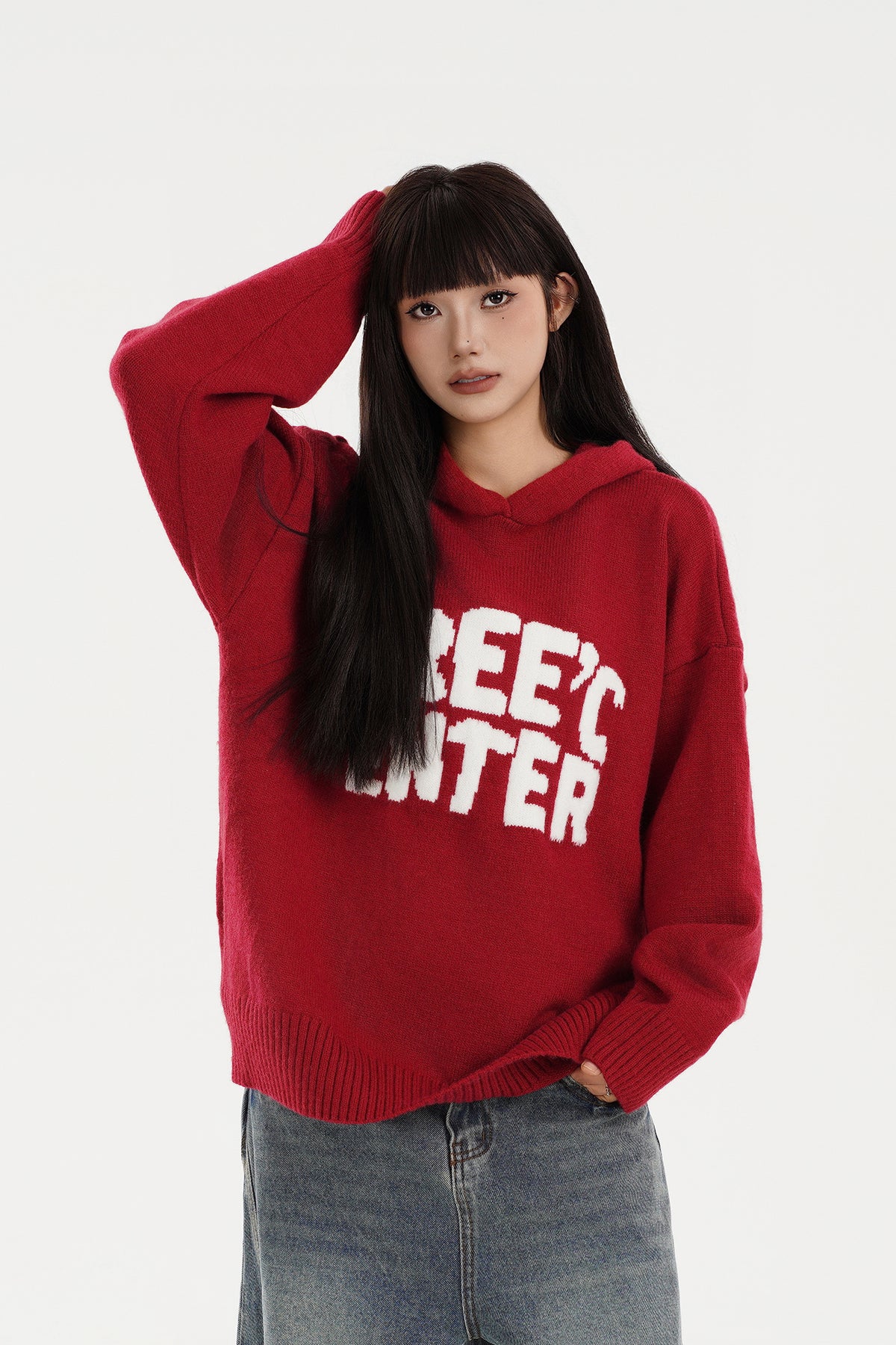 FREE CENTER Reversible Hooded Oversized Sweater