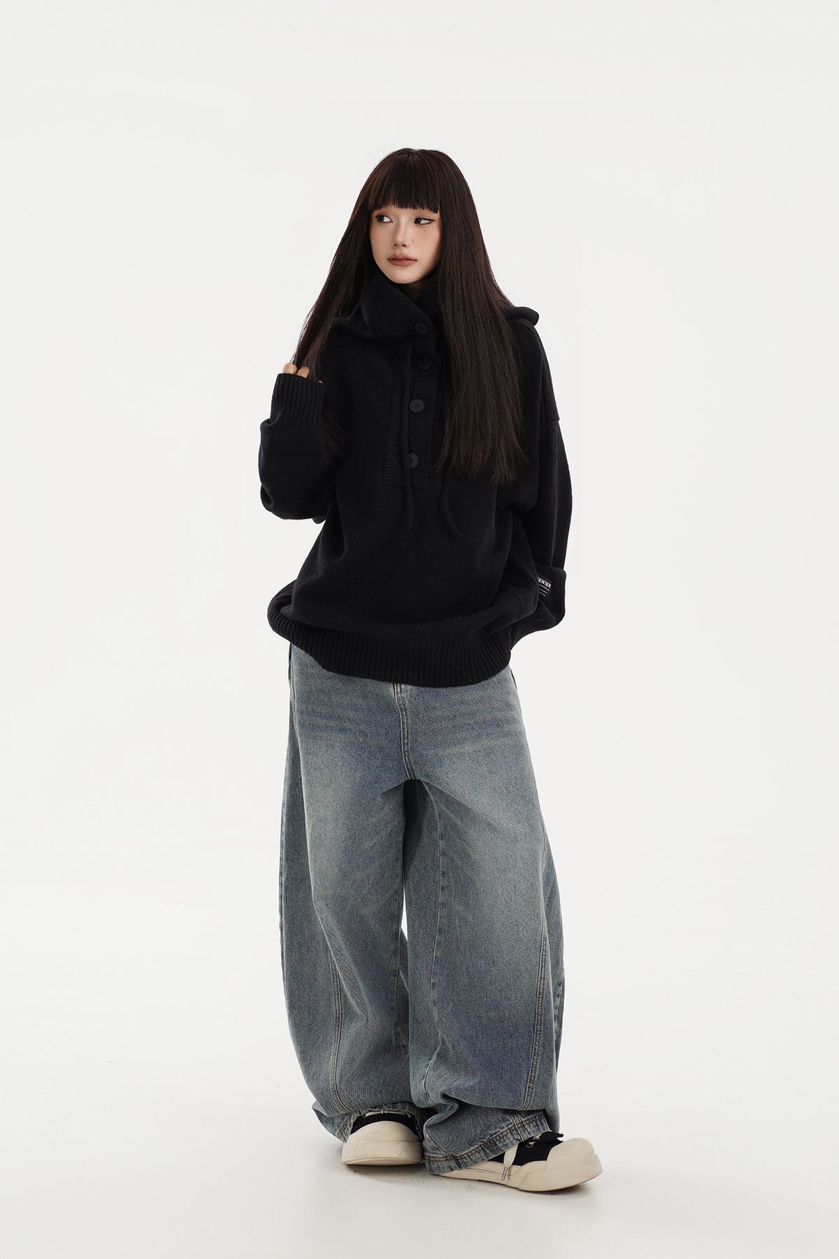 FREE CENTER Reversible Hooded Oversized Sweater