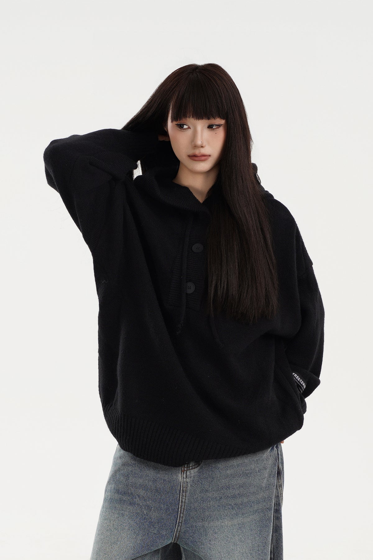 FREE CENTER Reversible Hooded Oversized Sweater