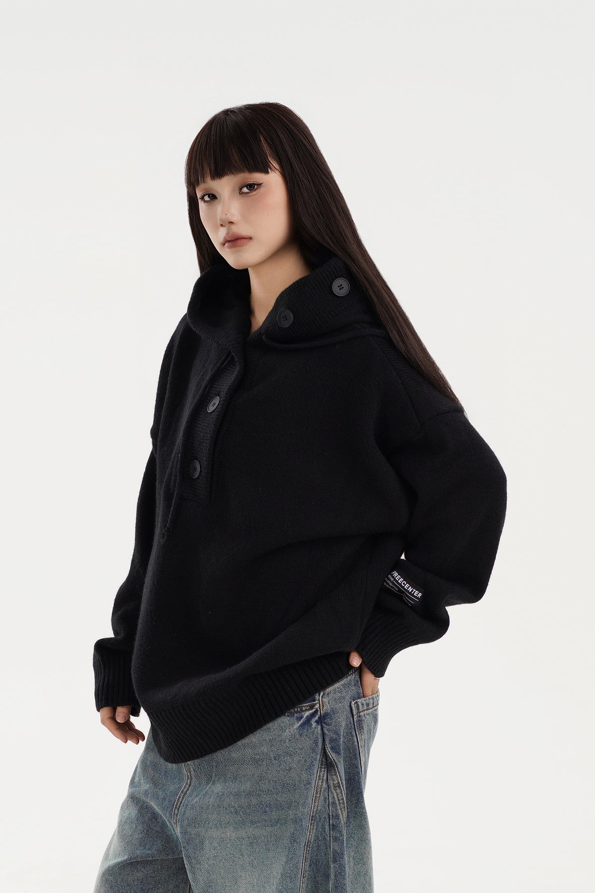 FREE CENTER Reversible Hooded Oversized Sweater