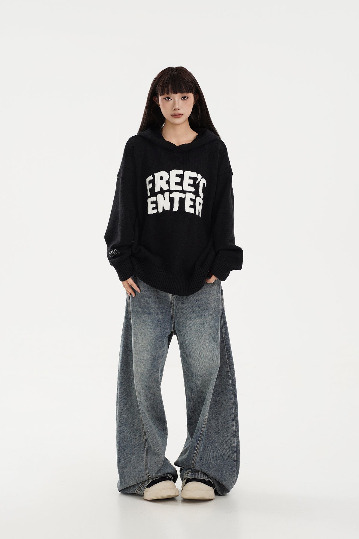 FREE CENTER Reversible Hooded Oversized Sweater